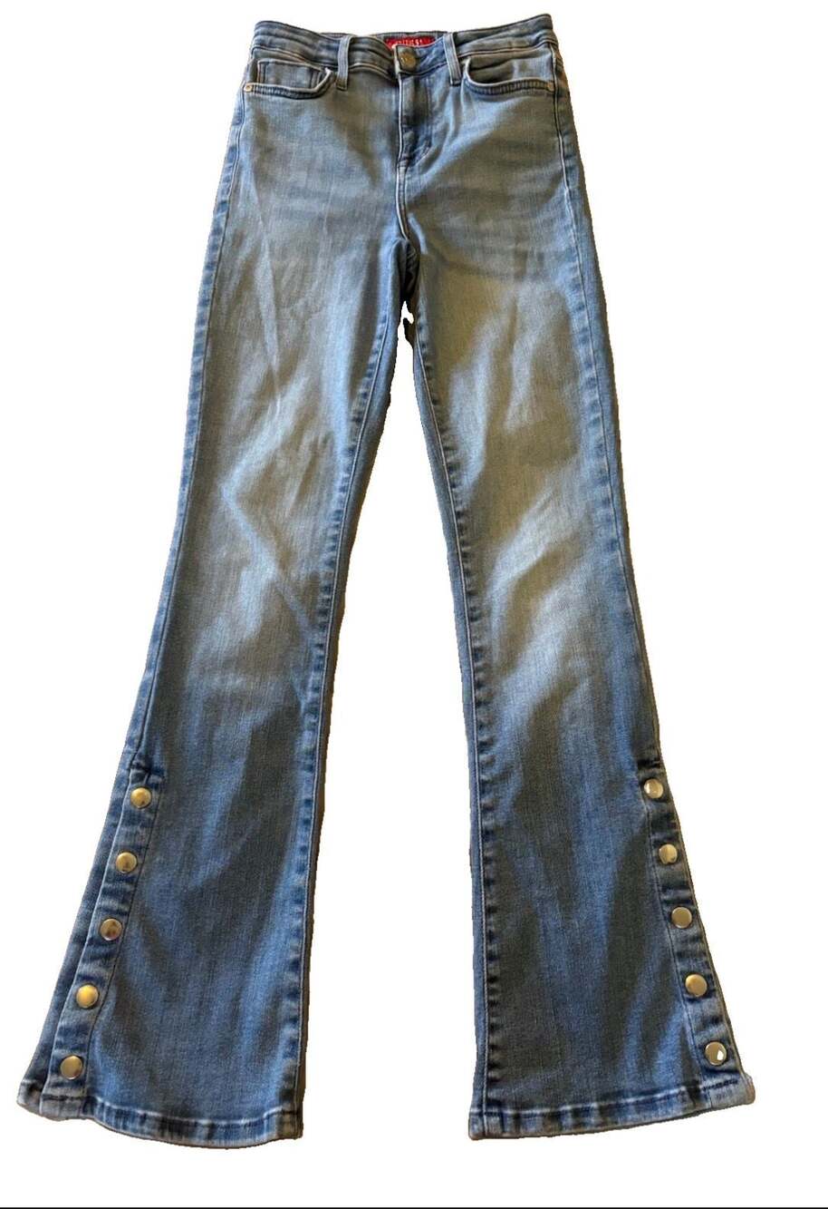 GUESS Beatrix High Rise Bootcut Jeans Light Wash Snap Button Hem Size 26 ECU
